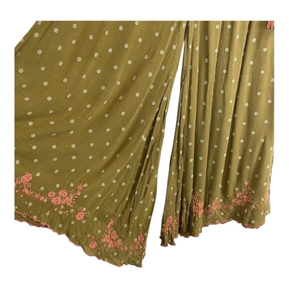 Free People Hearts Rising Pants Women’s Size Large Moss Green Embr Boho Wide Leg - Picture 6 of 10